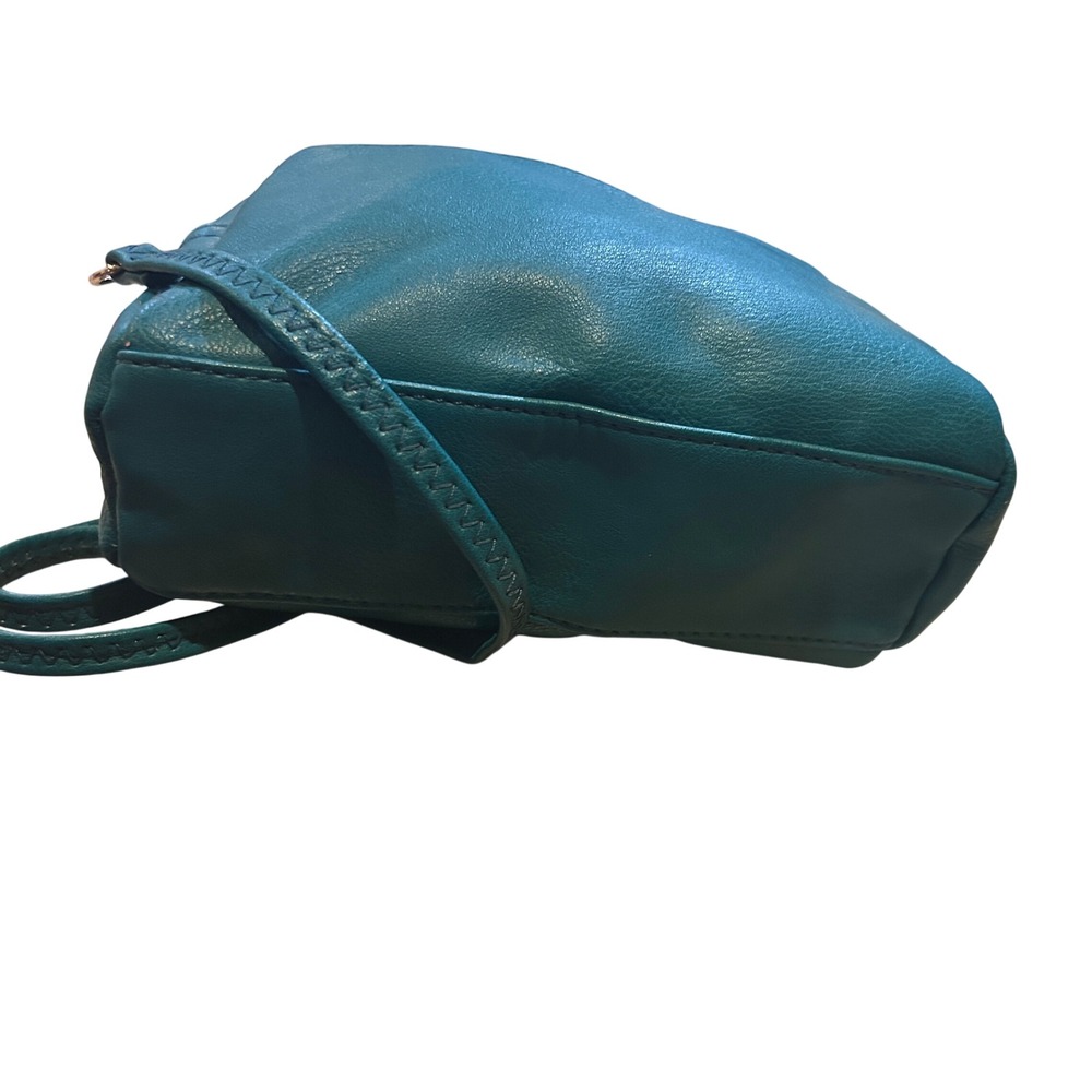 Teal Faux Leather Crossbody Bag Gold Tone Zipper Front Pocket Adjustable Strap - Picture 4 of 7